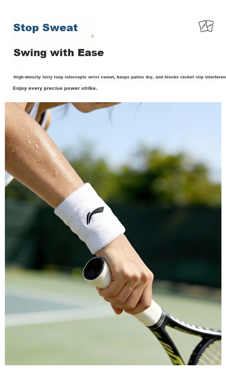 LI-NING Wristband Sports Fitness Sweat-Absorbing Wrist Towel for Badminton Basketball Volleyball Tennis Tendonitis Wrist Injury 6