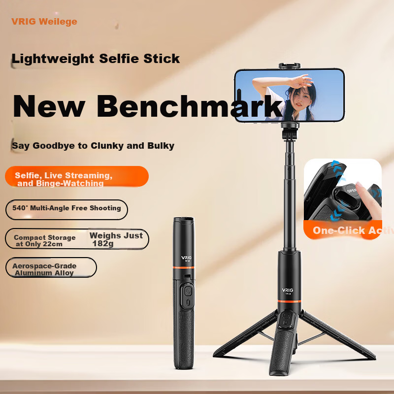 VRIG TP-19 VIVO X300 Pro Bluetooth Remote Extended Tripod Selfie Stick Phone Holder Travel Outdoor Live Streaming Vlog Photography iPhone 17 Stand Accessory