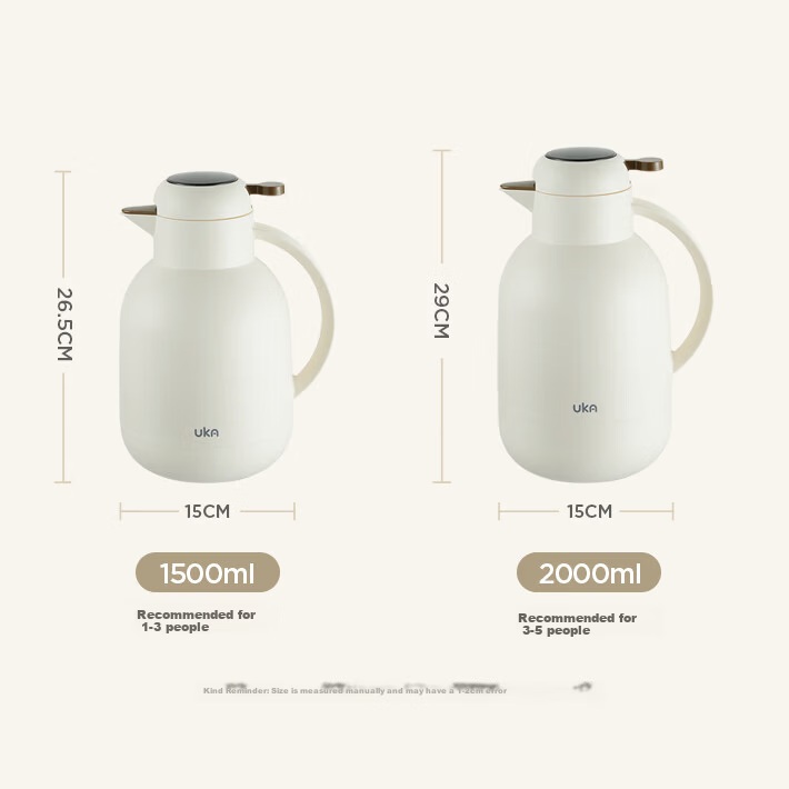 UKA Insulated Thermos Flask Household Large Capacity Glass Liner Kettle Student Dormitory Hot Water Bottle Warmer White Temperature Display 2.0L