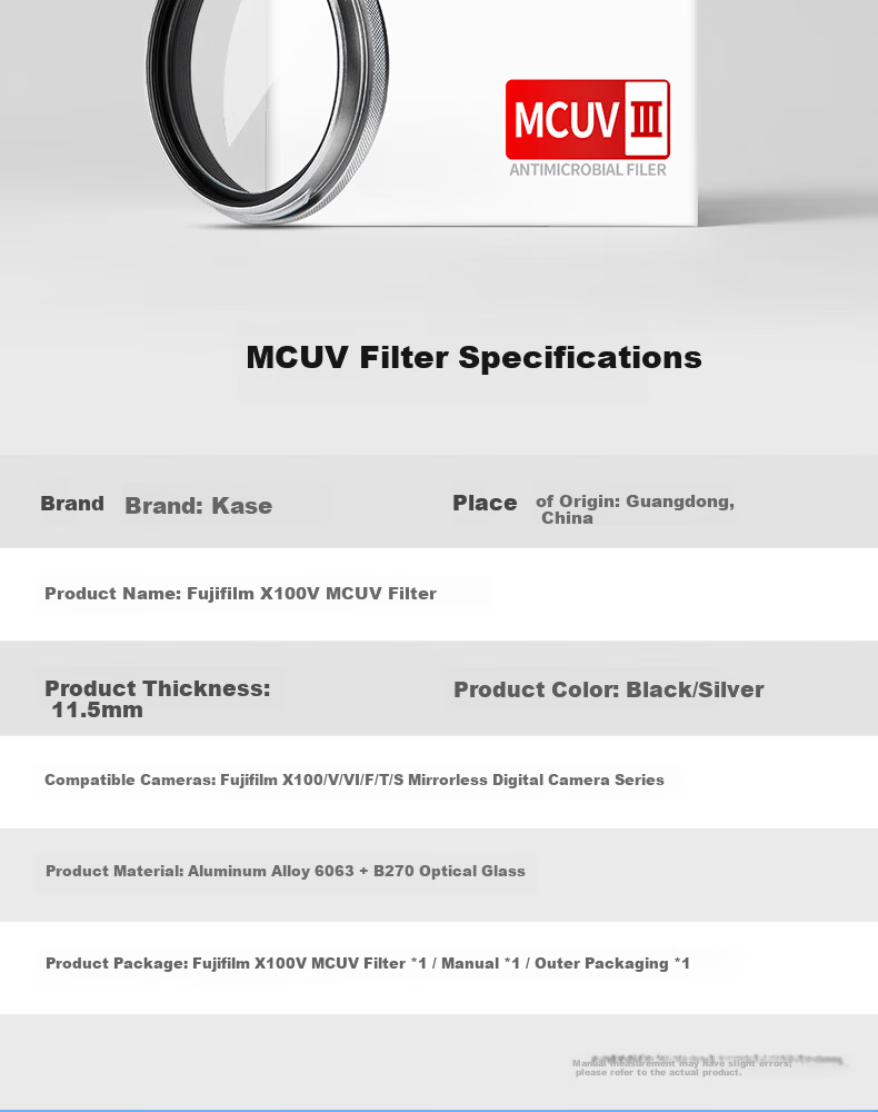 Kase UV Filter for Fujifilm X100V X100F X100Vi Digital Camera Series MC Multi-Coated UV Lens Silver 4