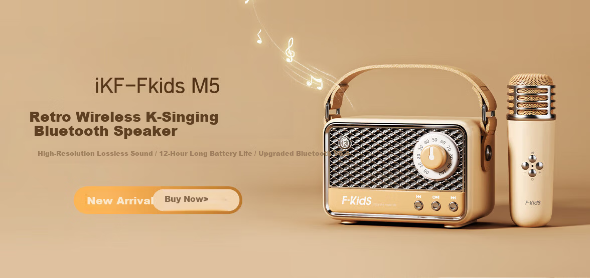 IKF M1 Wireless Karaoke Microphone Speaker All-in-One Home KTV Outdoor Bluetooth Speaker Wood Grain Brown 1
