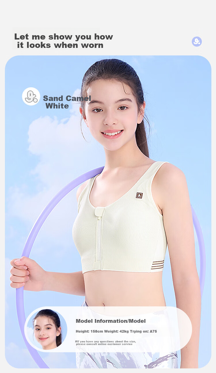 Jiusuiban Front Zipper Sports Bra for Girls 15-18 Years Old Shockproof Fitness Training Yoga Vest 11