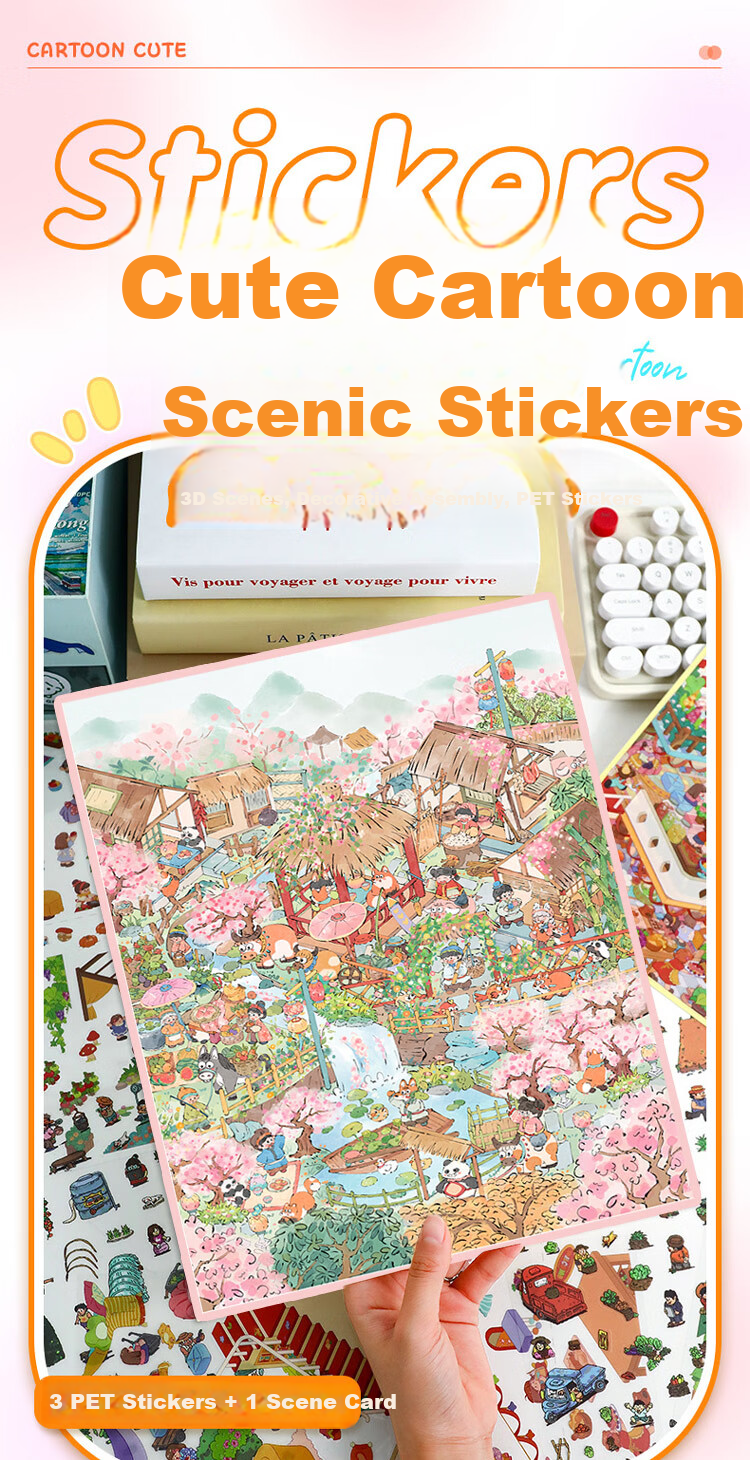 Jufu Scenic Sticker Large 3D DIY Miniature House Big Size Children's Journal Sticker Miniature House Decal Handmade Stress Relief Gift Toy for Friends Gathering 1