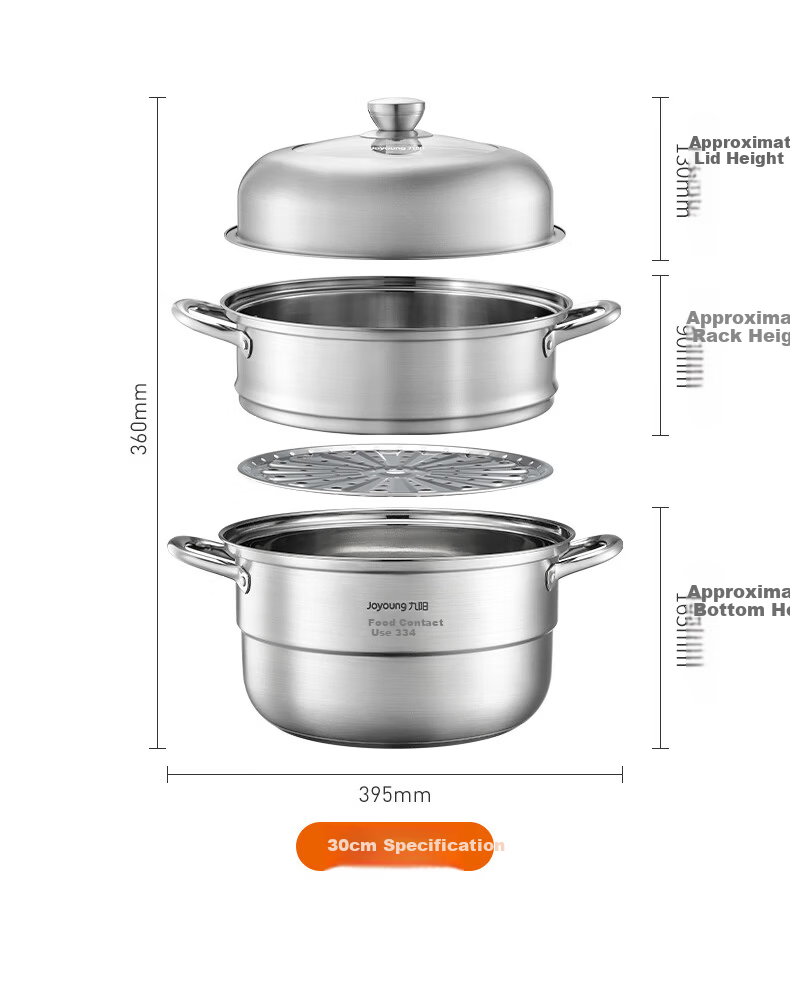 Joyoung 28cm Stainless Steel 304 Double-Layer Steamer Pot with High Dome Lid, Large Capacity, Stove Compatible for Home Steaming, Cooking, and Soup Making 15