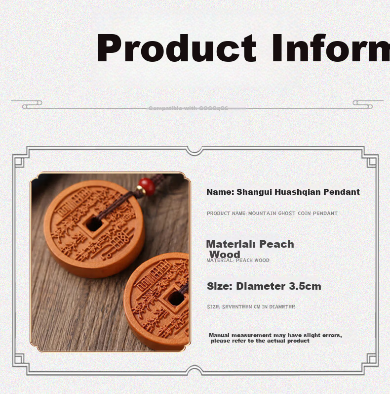 Original Craftsman Shangui Huaxian Peach Wood Safety Buckle Amulet Keychain Pendant Personal Hanging Ornament Diameter Approx. 3.5cm 8