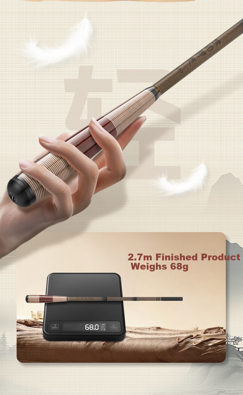 Grased Fishing Rod, Carbon Fiber Fishing Pole, Handheld Rod, Leisure Wild Fishing, Small Platform Fishing Pole, Crucian Carp Short Section Stream Rod, Zen Style, 3.6 Meters 6