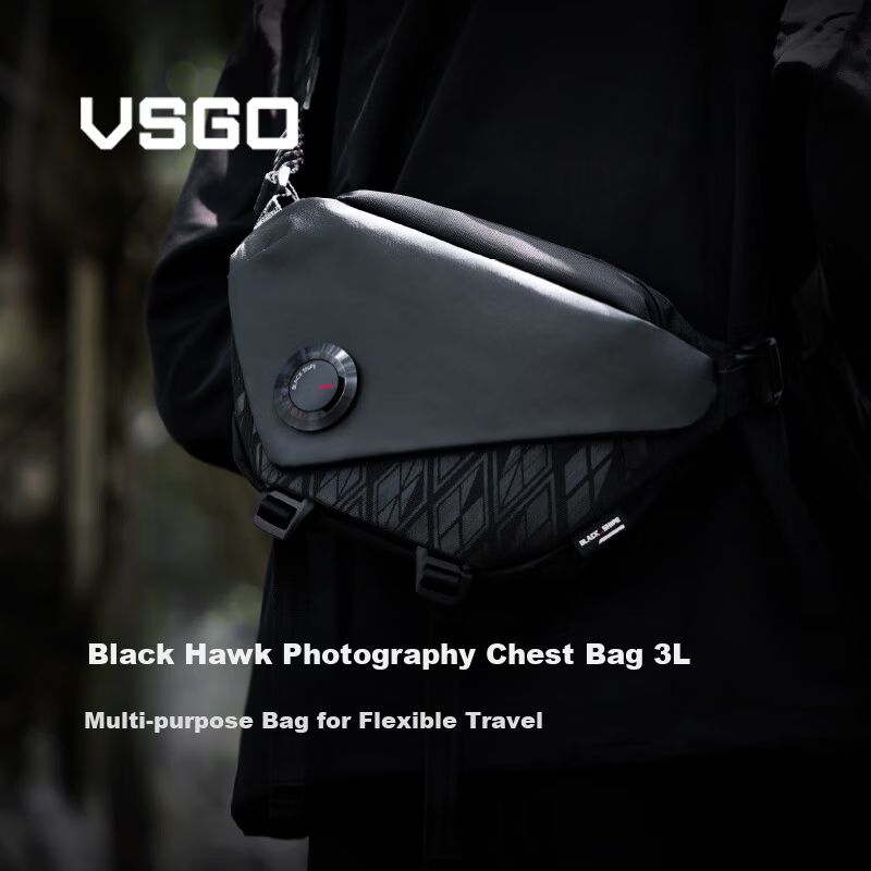 VSGO Outdoor Casual Photography Black Hawk Commuter Chest Bag Micro Single DSLR Camera Shoulder Bag Waterproof Durable Equipment Storage 3L