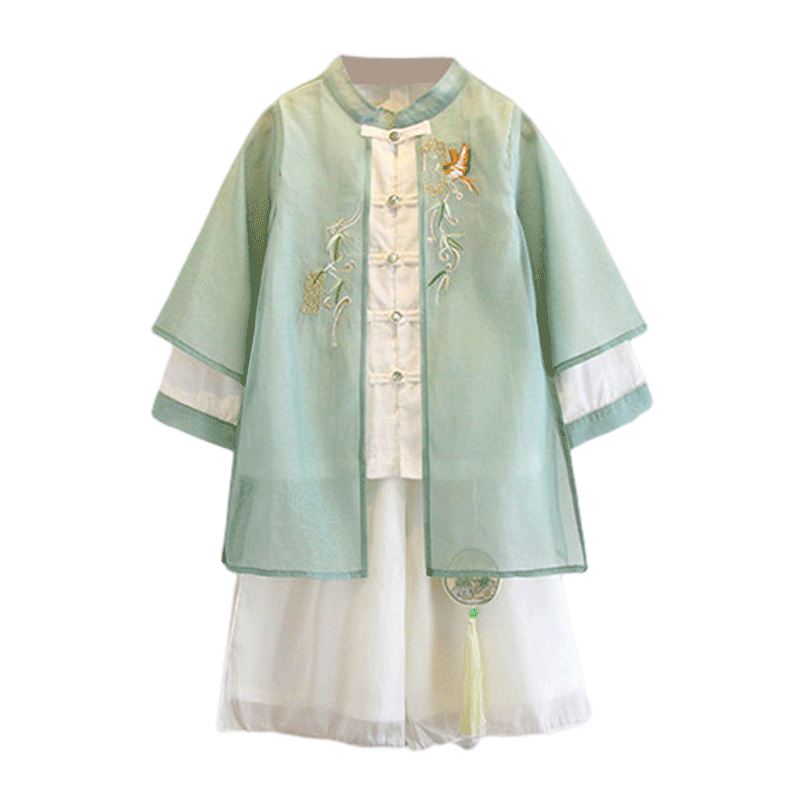 Luomeng Children's Hanfu Boys' New Chinese-Style Tang Suit Traditional Costume Set Performance Outfit Green 140