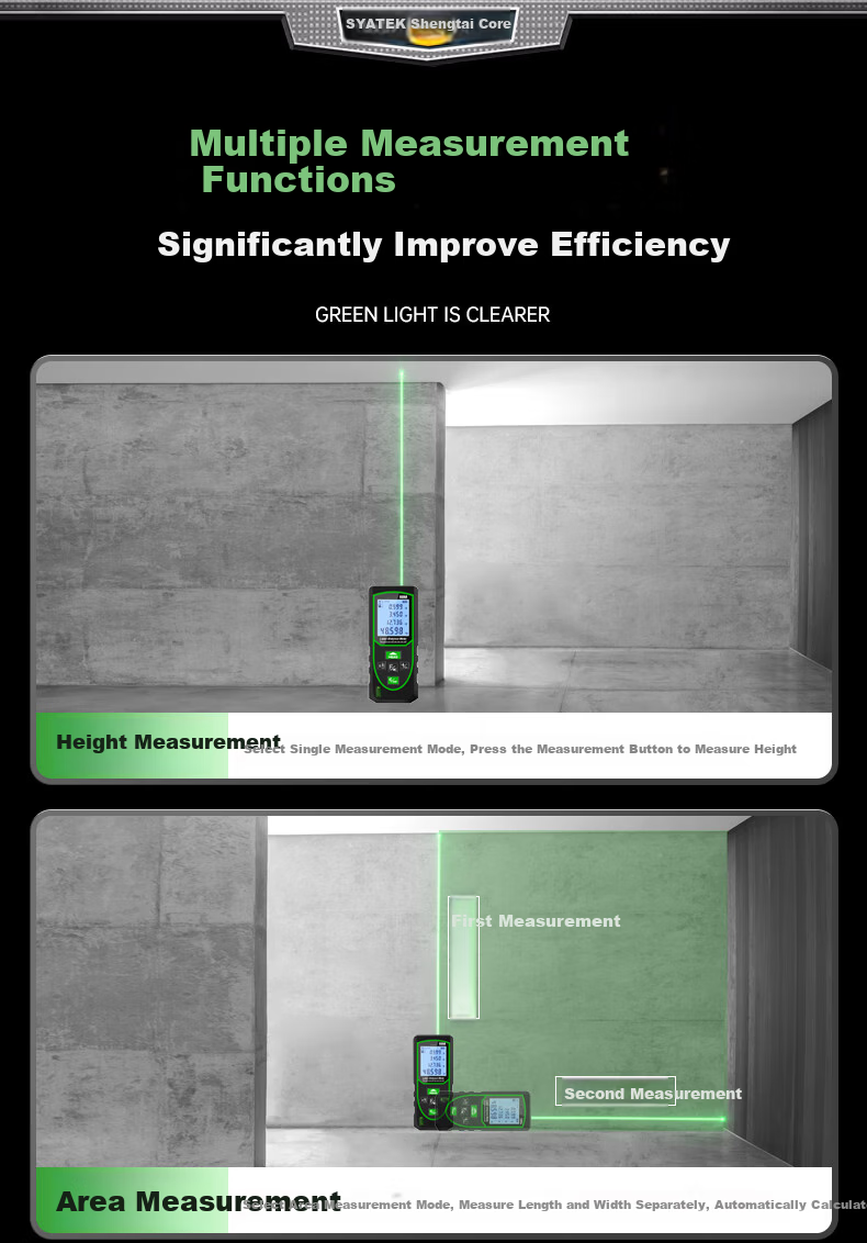 SYNTEK Laser Distance Meter High-Precision Green Light Outdoor Measuring Device Smart Handheld with Lithium Battery 70m 6