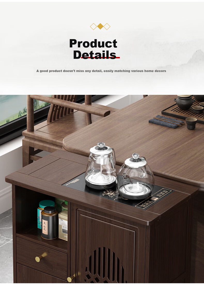 Taomengju New Chinese Style Mobile Tea Table Home Small Tea Stand Living Room Tea Cart Balcony Tea Table Kettle Integrated Tea Cabinet Side Table 6
