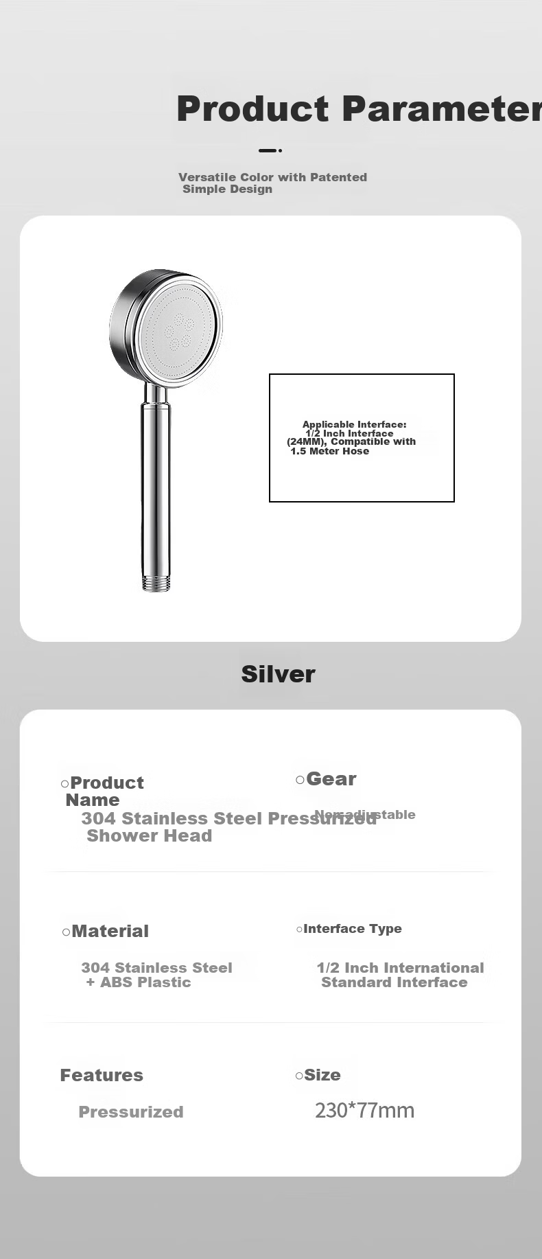 Meiqisheng [Germany] 304 Stainless Steel High-Pressure Single-Head Handheld Shower Head with Universal Interface 12
