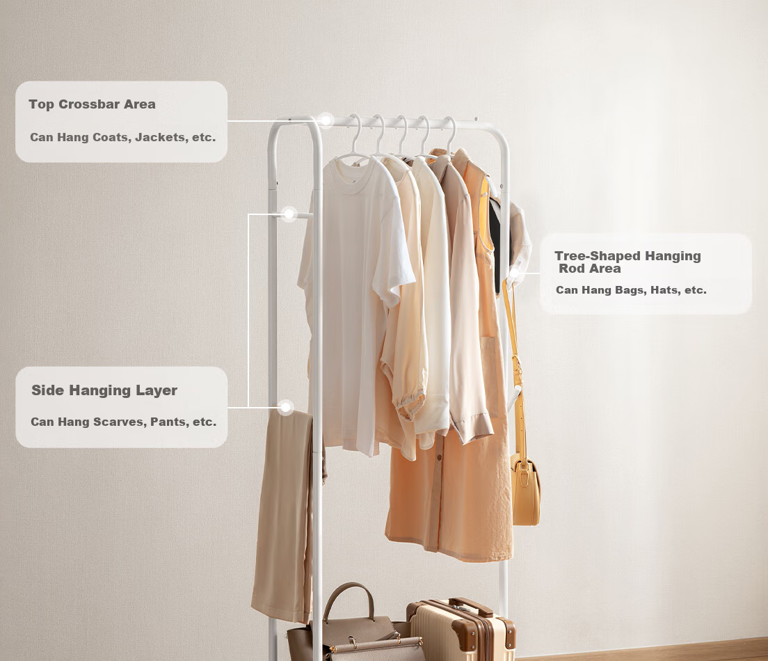 Lanjiaoluo Floor-Standing Clothes Rack, Bedroom Storage with Wheels, Hooks, 80*40*160cm, Mobile And Thickened 11