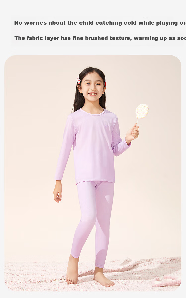Jiusuiban Children's Thermal Underwear, Girls' Autumn And Winter Fleece-Lined Thin School Uniform Base Layer Cotton Sweater Pajamas Pants, Big Kids Autumn Clothes And Pants 6