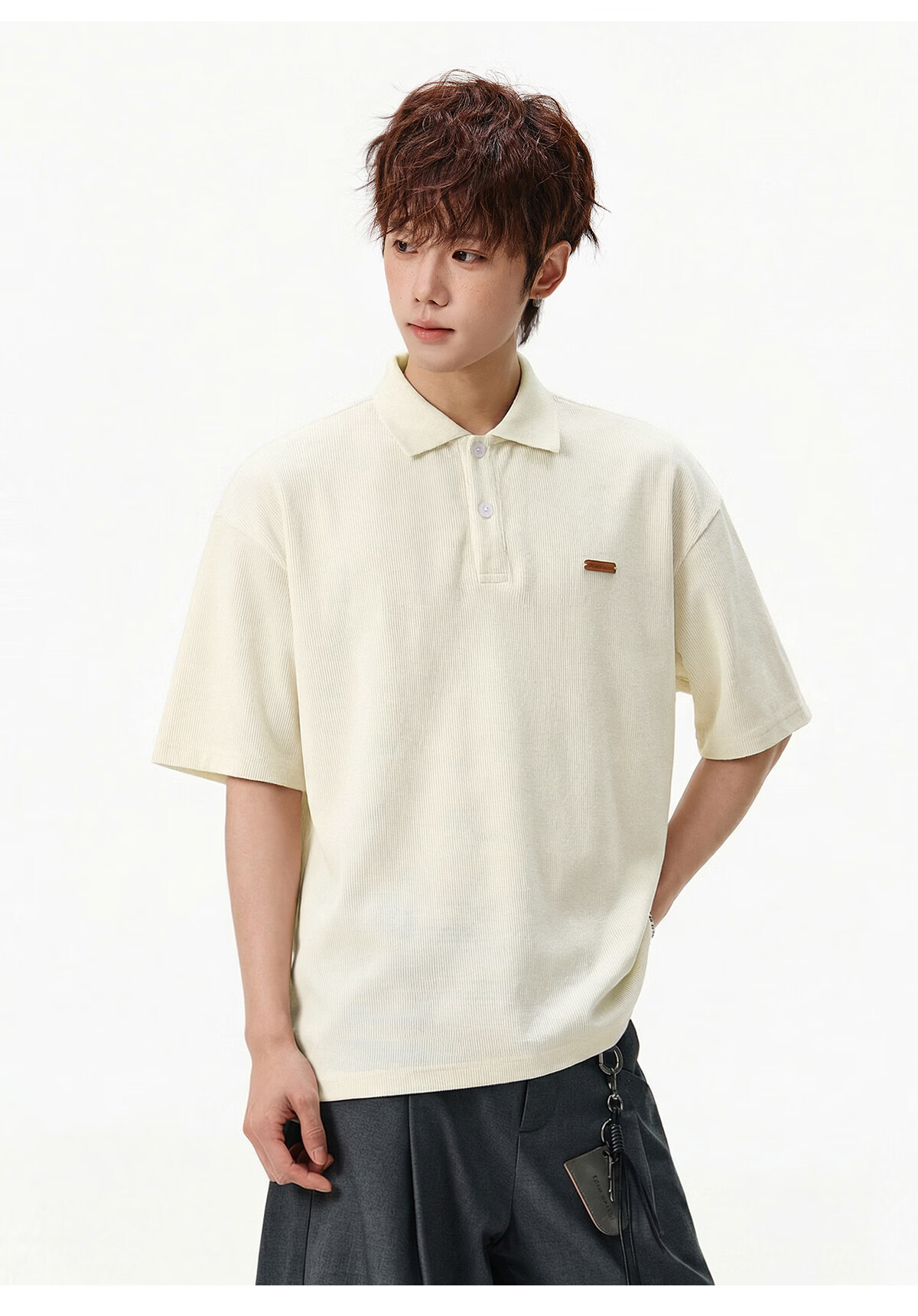POUM Japanese Style Trendy Men's Polo Shirt Short Sleeve Summer Premium Texture Casual T-Shirt MP7201 Off-White M 4