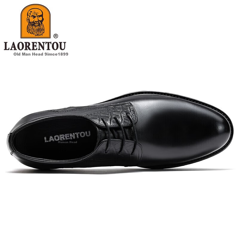 LAORENTOU Men's Leather Business Casual Shoes, Spring Autumn Fashion Comfortable Dress Shoes, Black, Size 38, Model LA12283