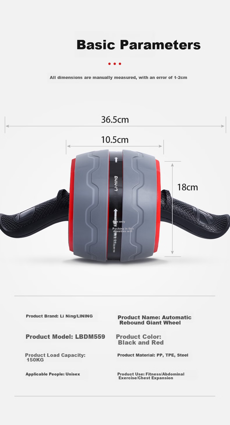 LI-NING Ab Wheel Automatic Rebound Non-Slip Large Abdominal Roller Fitness Equipment for Men and Women 15