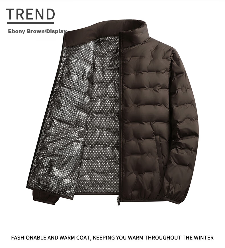 ROMON Men's Down Jacket Winter Trendy Casual Comfortable Warm Stand Collar Coat Black M 7918 15