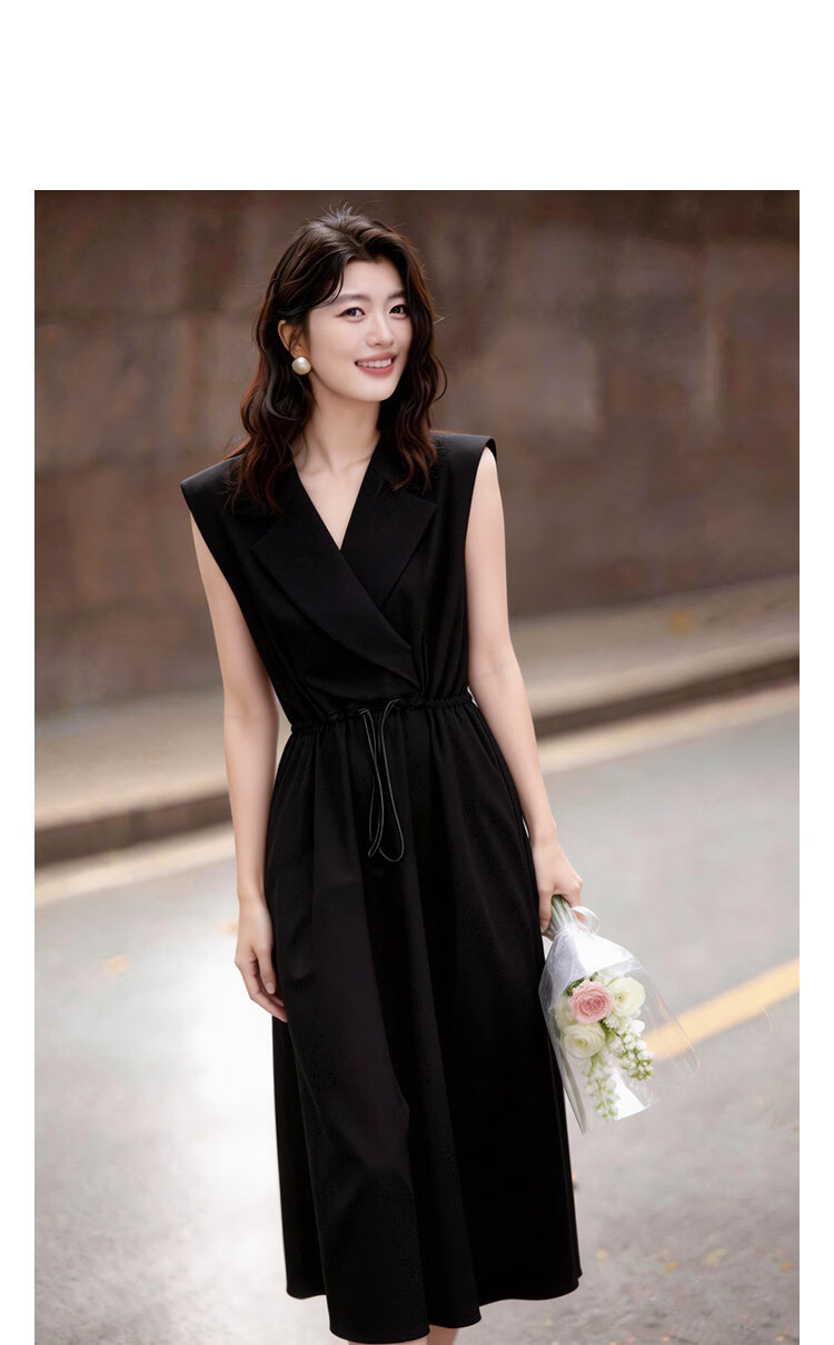 Demana Quick-Dry Sun Protection Series Summer Lightweight Casual Polo Collar Sleeveless Drawstring Waist Mid-Length Dress for Women 14