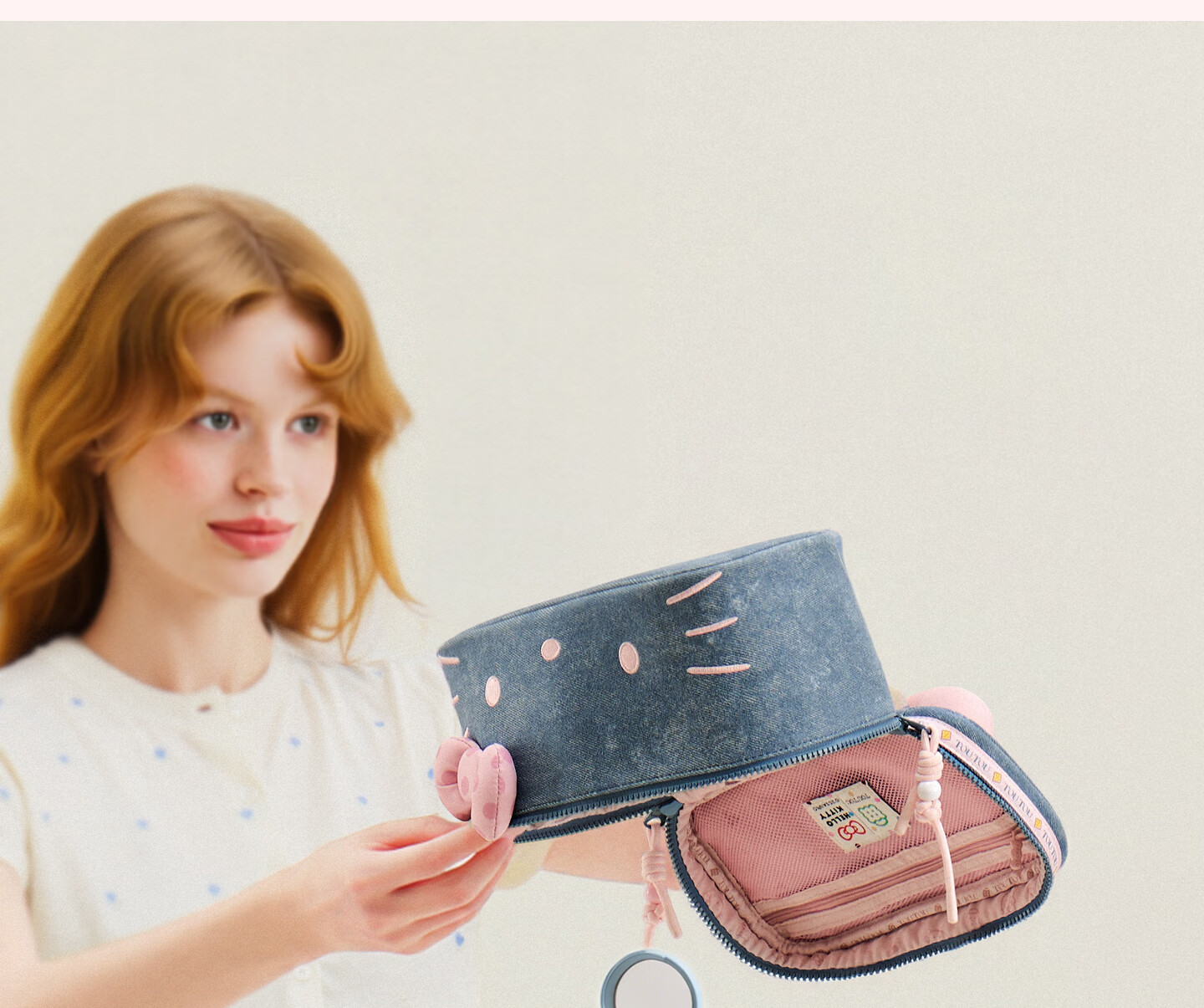 Toutou New Hello Kitty Denim Makeup Bag Storage Camera Bag Children's Day Birthday Gift for Girlfriend 27