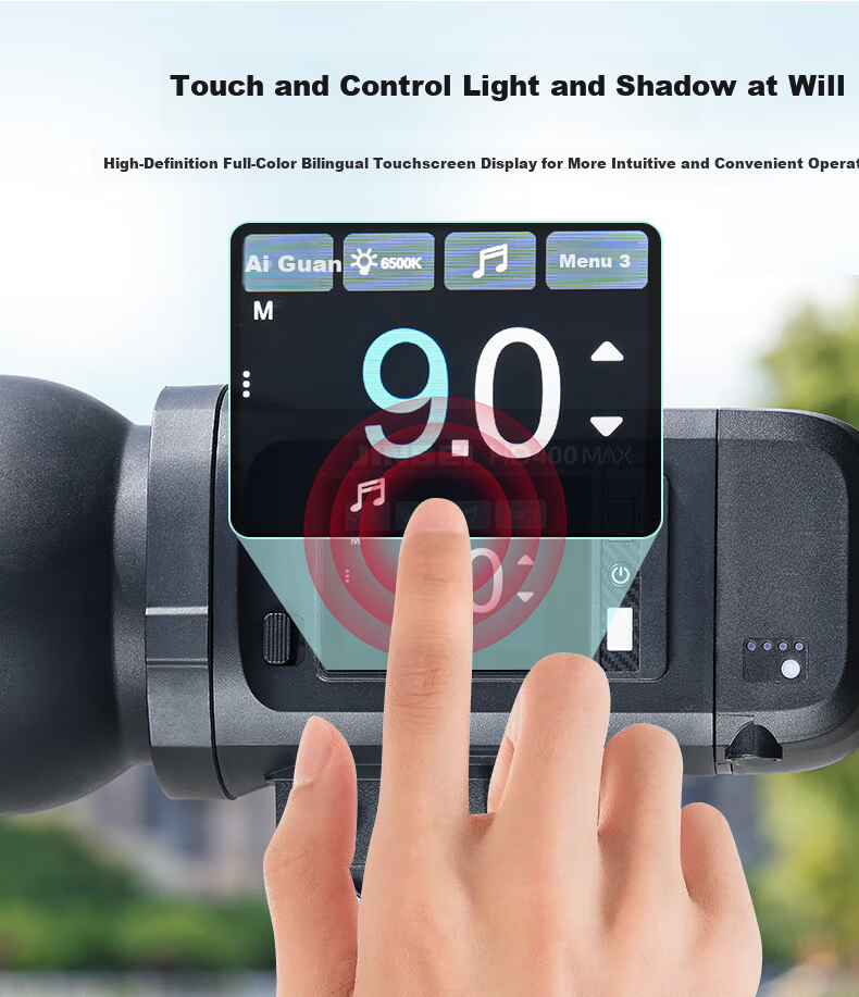 JINBEI HD400MAX Portable Outdoor Flash 400W Upgraded Handheld Lithium Battery Photography Light High-Speed Sync TTL Auto Metering Built-in Wireless Receiver Bilingual Touch Screen 3