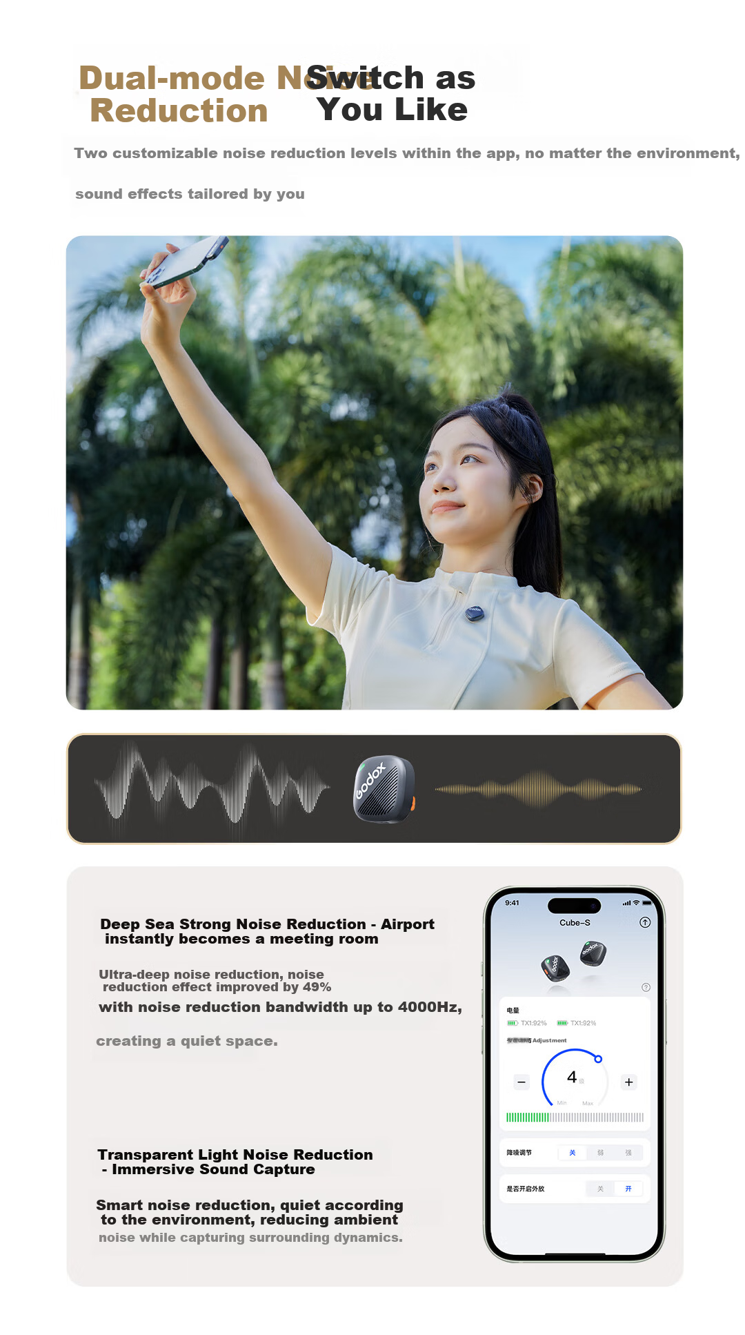 Godox Cube-C Kit2 Wireless Lavalier Microphone Outdoor Interview Vlog Live Recording Noise Reduction Sound Card Mini Lapel Microphone [White One-to-Two] 7