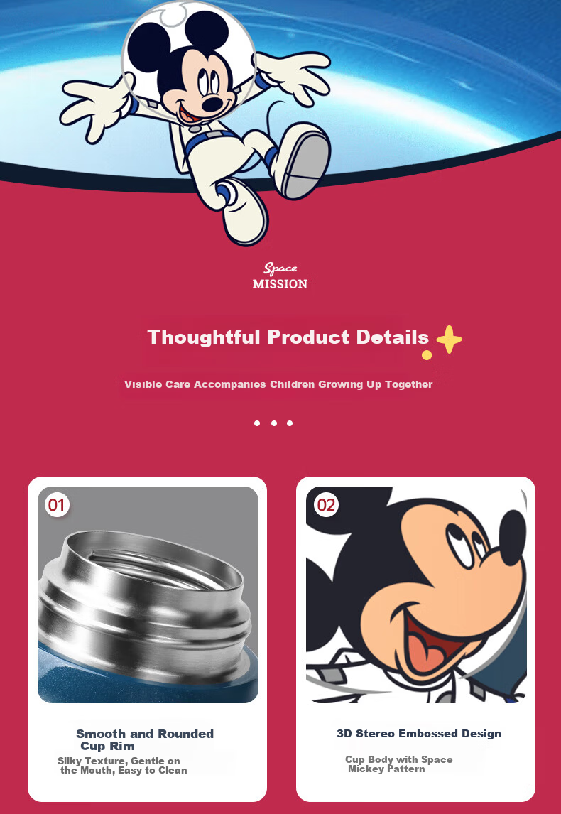 Disney Kids Insulated Straw Drinking Cup 316 Stainless Steel Large Capacity with Cup Sleeve Double Lid Water Bottle 650ml Mickey 10