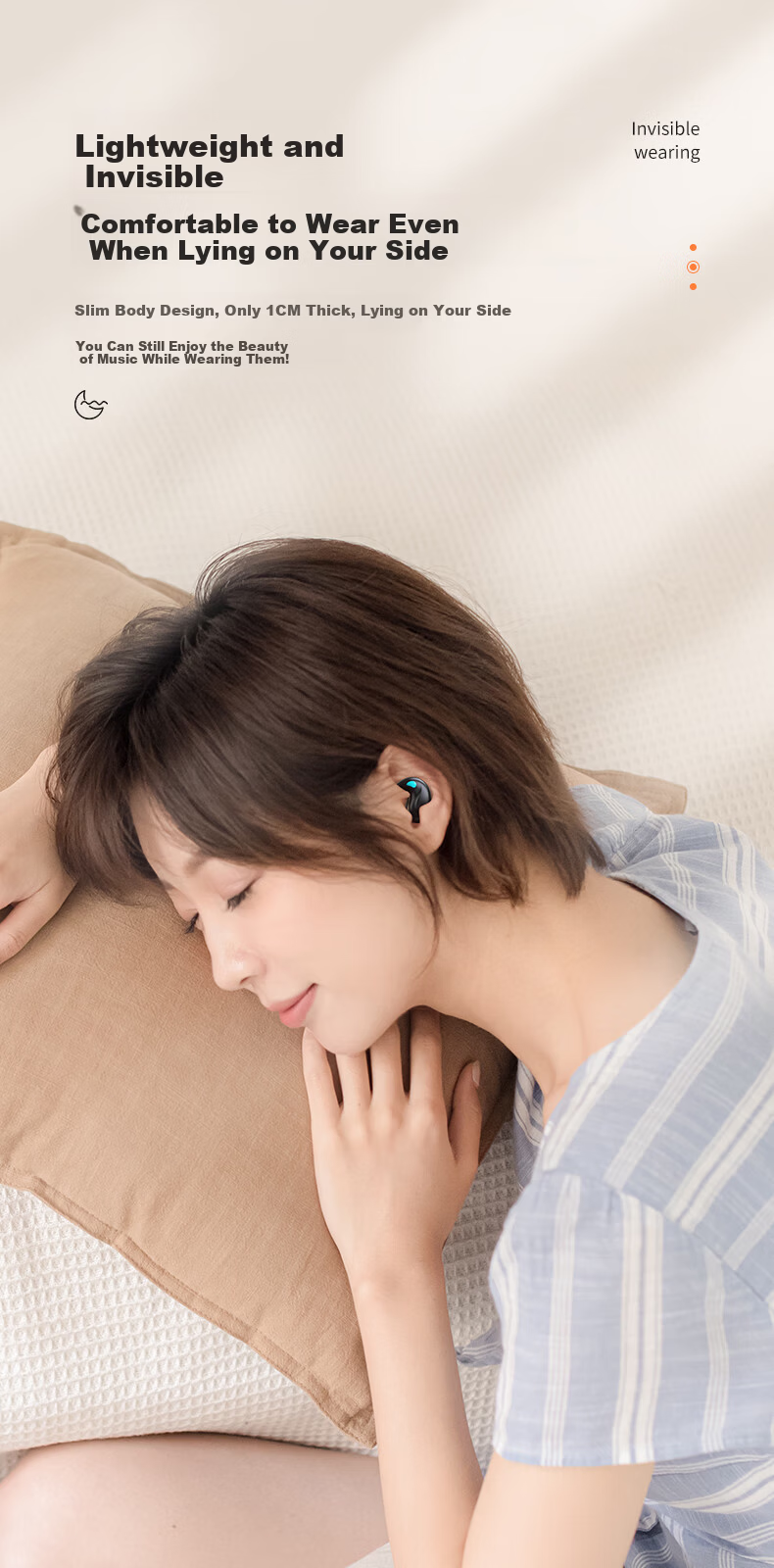 Bkayp Sleep Bluetooth Earphones Wireless Long Battery Life High-Quality Sound Noise Cancelling Semi-In-Ear Ultra-Thin Side-Lying Comfortable Compatible with Apple iPhone 17 Huawei Vivo Xiaomi Samsung 2