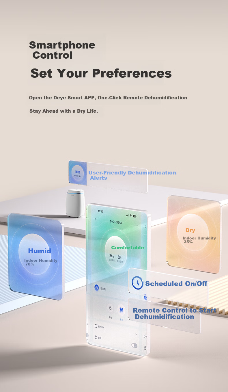 Deye Dehumidifier, Dehumidification Capacity 25 Liters/day, 45 Square Meters Household Quiet Basement Moisture Remover Dryer for Living Room And Bedroom, Mobile Phone Smart Control DYD-T22A3 8