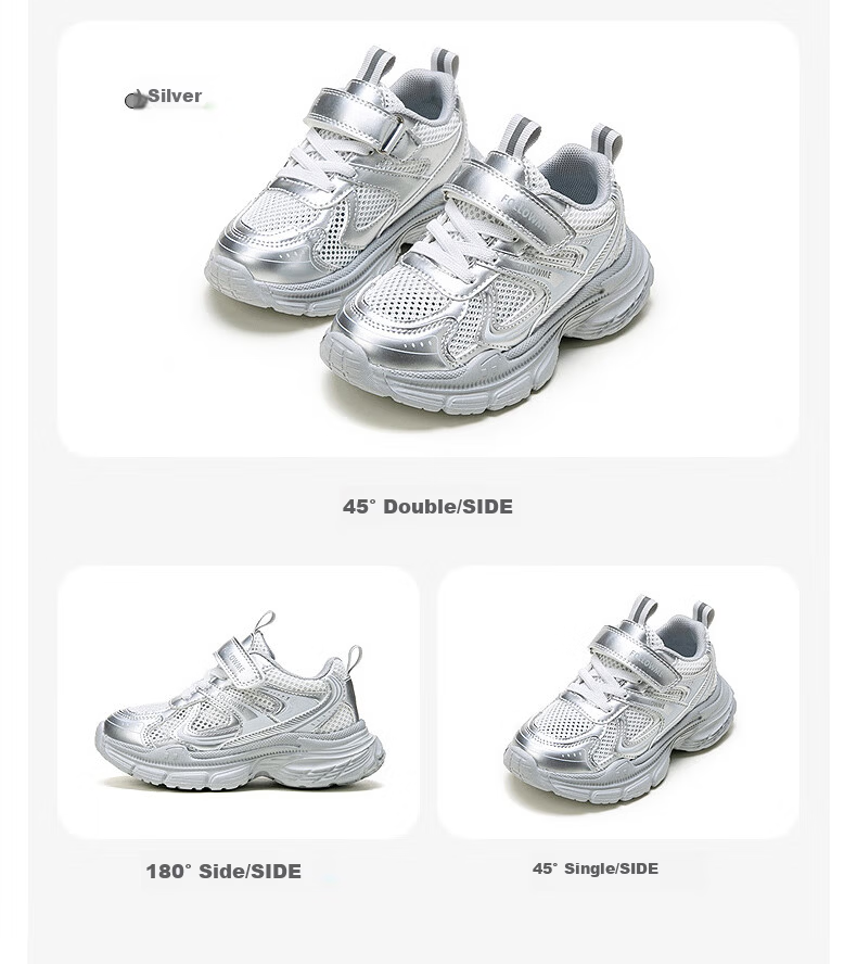 Follow Me Girls' Sports Shoes, Summer Mesh Breathable Casual Shoes, Children's School Non-Slip Running Shoes, Silver Purple, Size 34 8