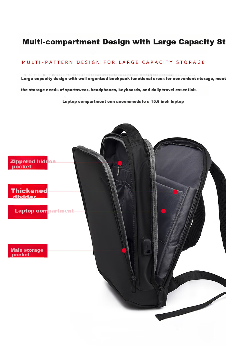 Biyoumei Men's Large Capacity 15-inch Laptop Backpack Casual Business Multifunctional Travel Student Shoulder Bag 4