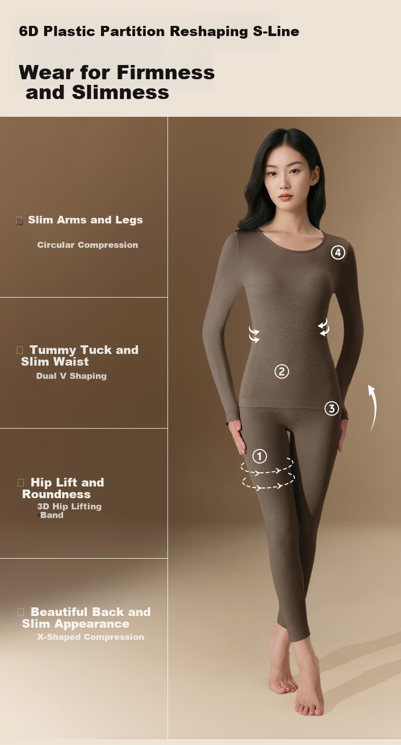 Herbal Original Women's Thermal Underwear Set Autumn Winter New Slimming Heat Energy Waist Shaping Base Layer Shirt and Pants 5