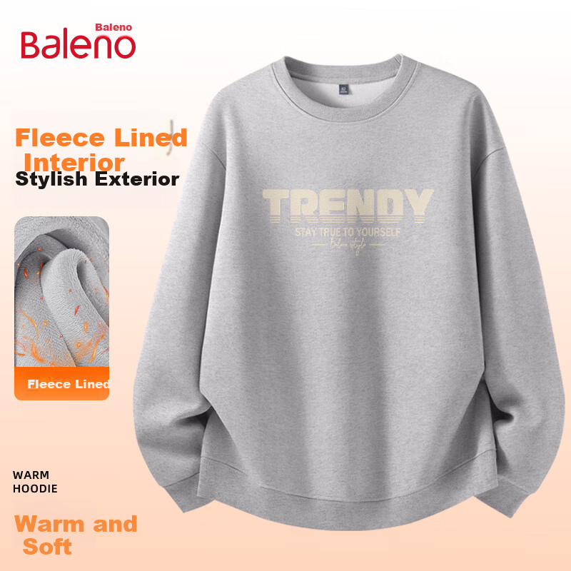 Baleno Men's Crew Neck Sweatshirt Autumn Winter New Casual Pullover Fleece Lined Warm Trendy Innerwear Top