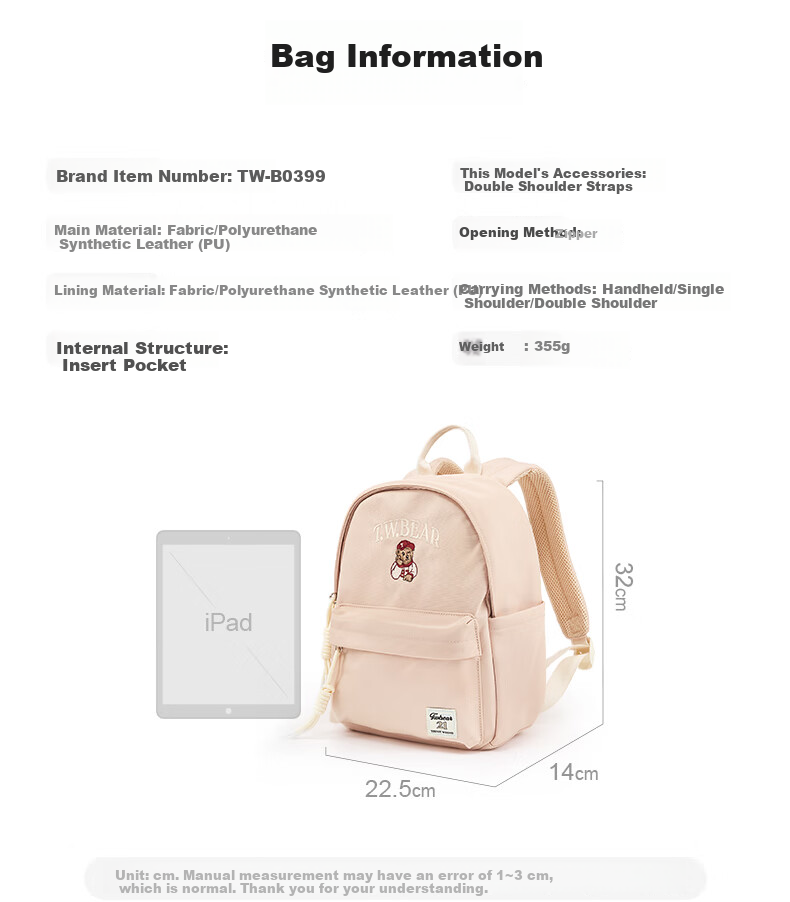 Teenie Weenie Women's Bag 2026 New Mini Backpack Student School Bag TW Bear Backpack Gift for Girlfriend Back-to-School Season 10
