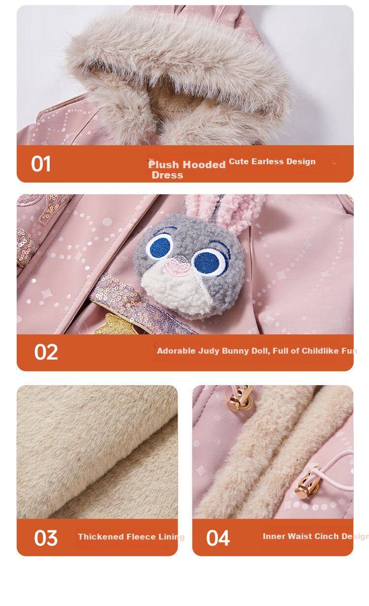 Disney Baby Girls' Autumn Winter 2026 New Zootopia Hooded Parka Thickened Cotton Padded Kids Jacket 6