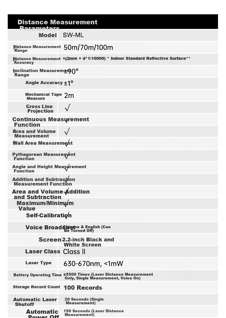 Shendawei Laser Distance Meter High-Precision Infrared Cross Line Level Electronic Measuring Ruler Room Measurement Instrument SW-M50L 14