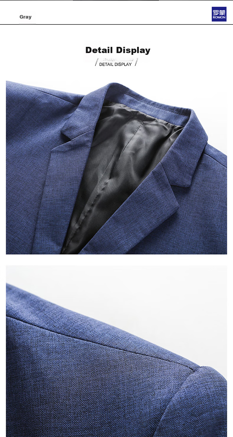 ROMON Men's Fashion Two-Button Single-Breasted Suit Jacket Business Casual Blazer YT2088 Black 3XL 5
