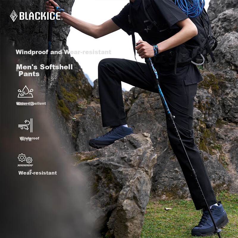 Black Ice 25 New Spring Autumn Outdoor Hiking Men's Softshell Waterproof Durable Stretch Pants Black L