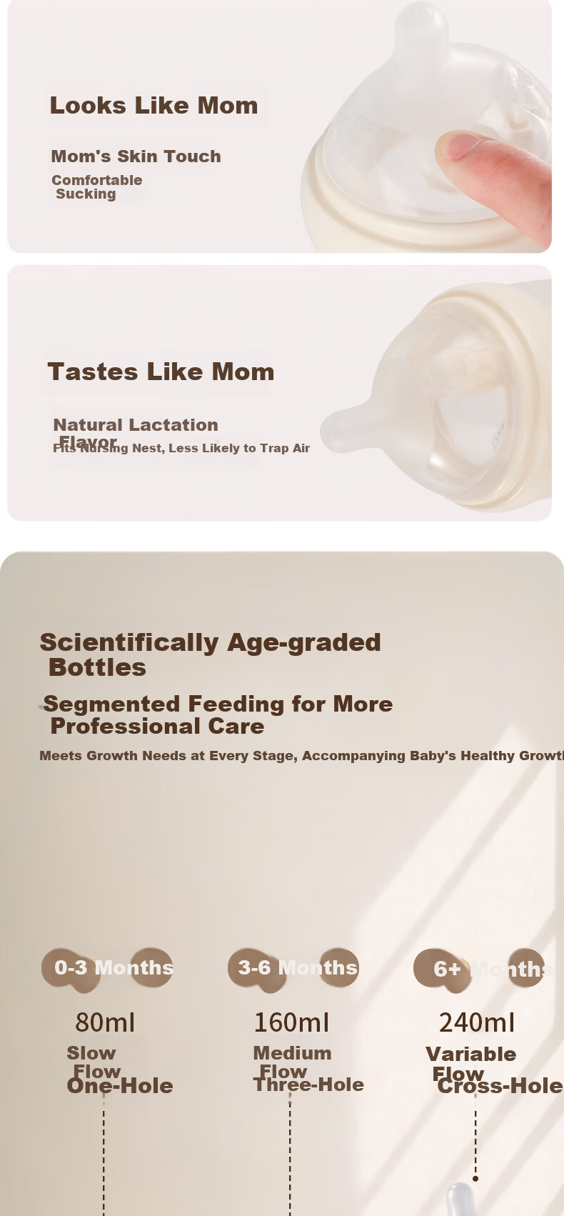 Mother and Baby Glass Baby Bottle 0-6 Months Eccentric Nipple Newborn Infant Anti-Colic Anti-Choke Feeding Gift Box 160ml 7