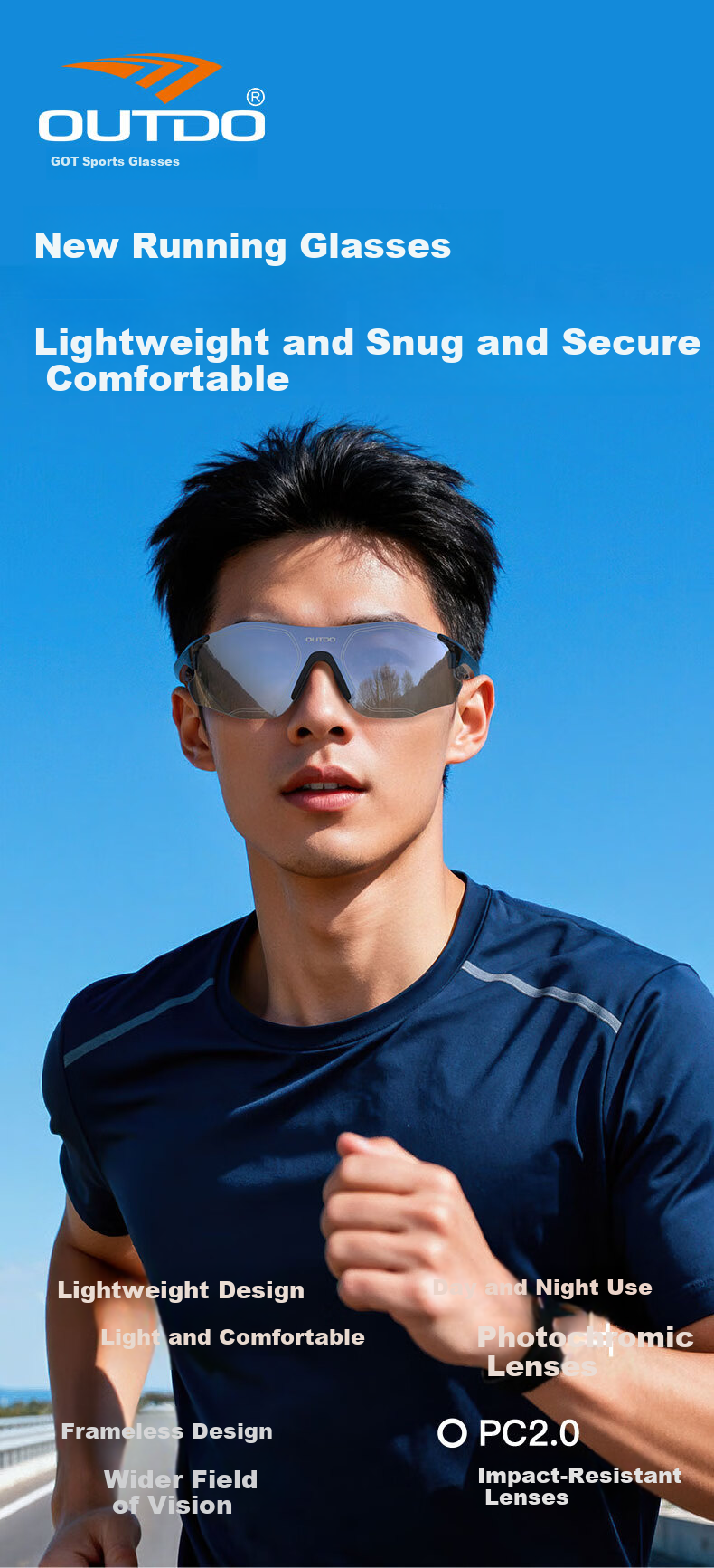 OUTDO Marathon Running Protective Sports Sunglasses Photochromic Unisex Sunglasses 67026-26 1
