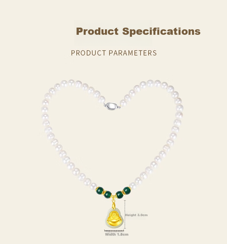 Chow Tai King Freshwater Pearl Necklace for Women, Gold Inlaid Jade Buddha Pendant, Mother's Day Gift for Mom and Elders, Birthday Present 14