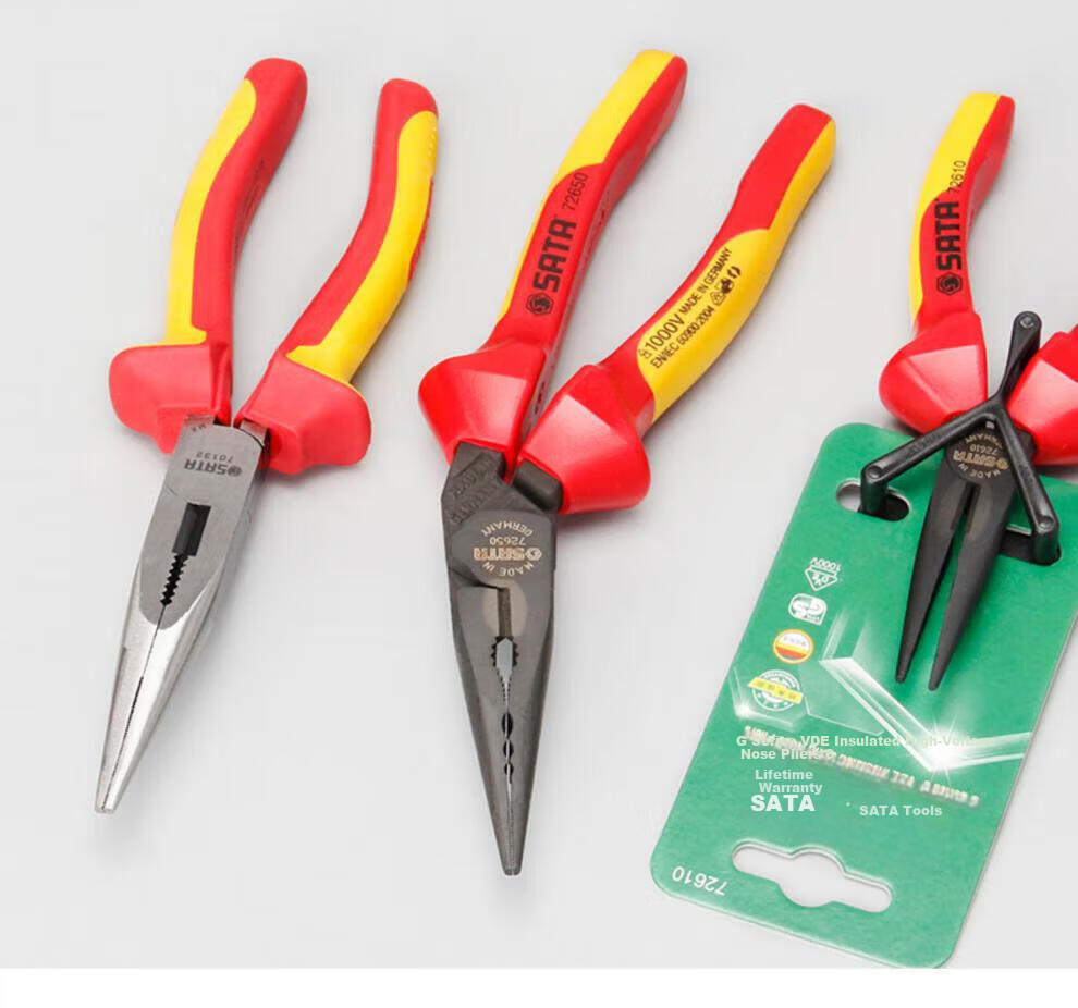 SATA 70131 VDE Insulated Needle-Nose Pliers, 6" 7