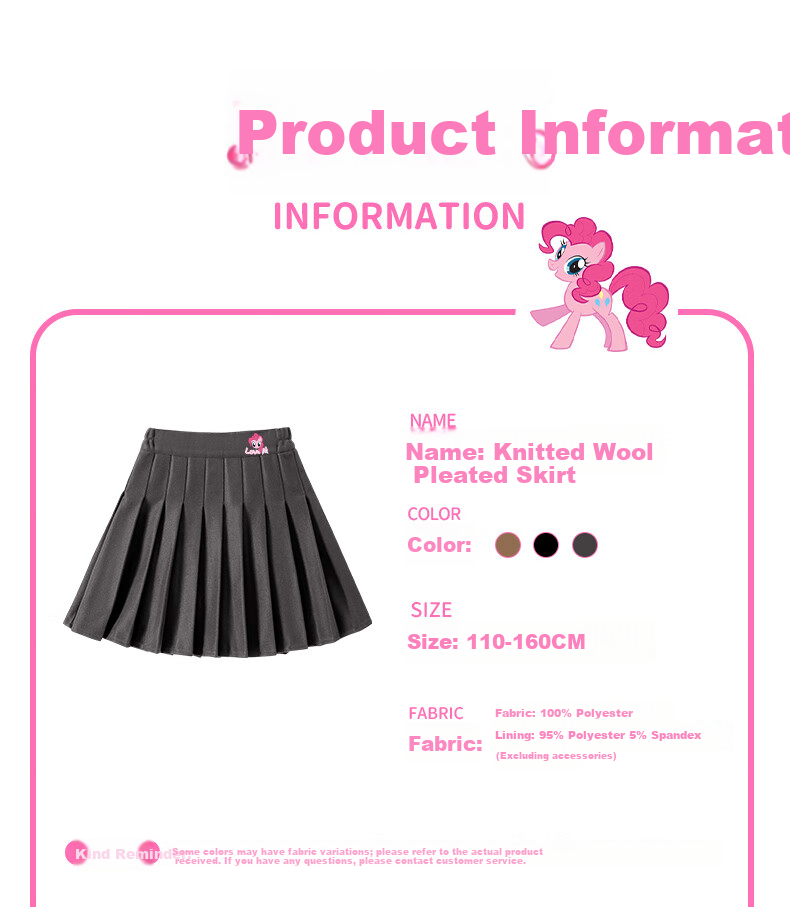 MY LITTLE PONY Girls' Spring and Autumn Knitted Wool Pleated Skirt, Cute and Versatile School Style, Brown, Size 150 6