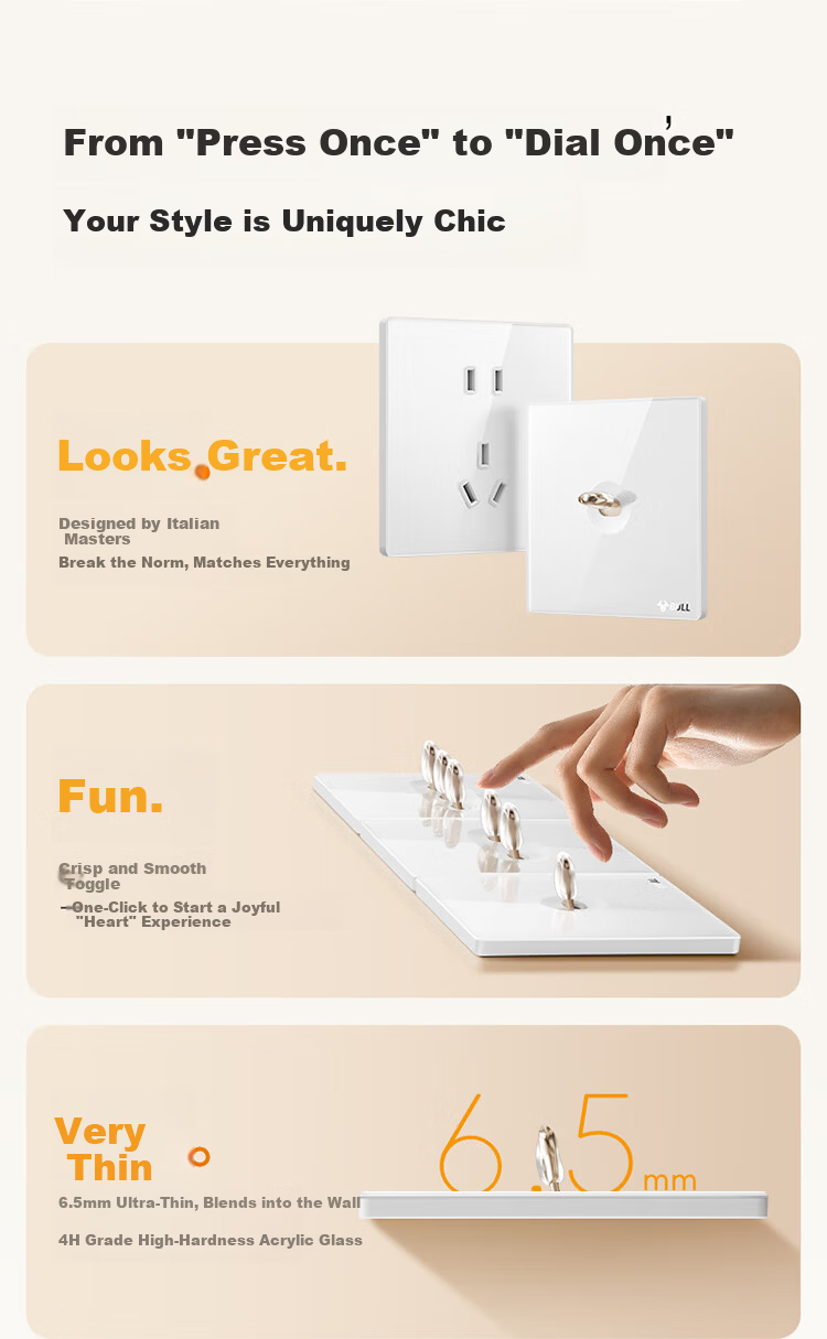 BULL Vintage Switch Socket Acrylic Ultra-thin Panel Five-hole 10A+16A G70Z227 Pearl White 2