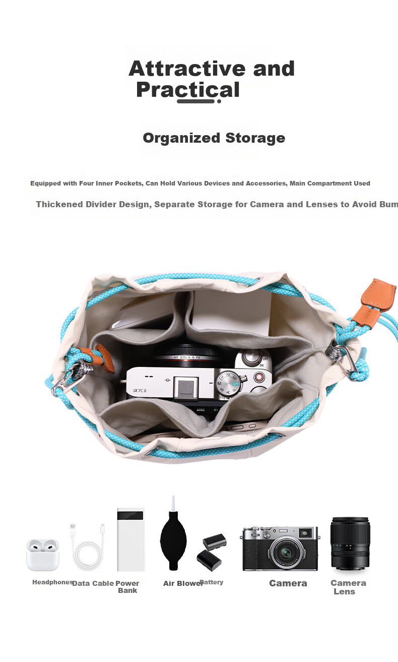 NEEWER Camera Bag, Drawstring Bag, Lucky Money Envelope, Crossbody Photography Shoulder Bag, Mirrorless Camera Inner Liner Bag, Fuji Canon Sony Digital Storage Bag, P Makeup Bag 3