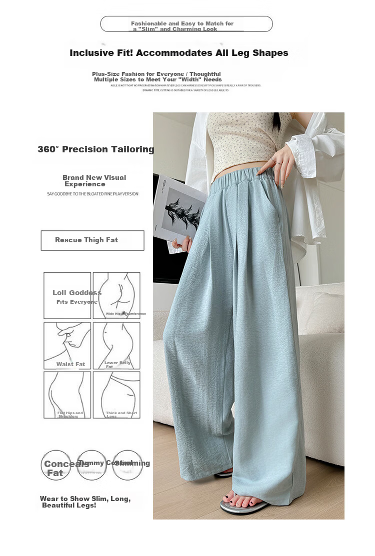 FitonTon Naifu Shanben Women's Autumn Winter New High Waist Draped Slim Casual Loose Lazy Texture Wide Leg Pants 7