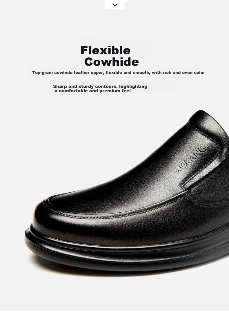 Aokang Men's Business Casual Slip-On Leather Soft Sole Comfortable Loafers Black Size 39 4
