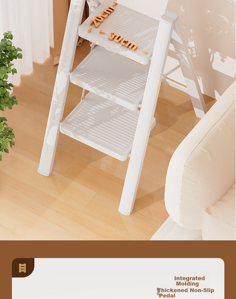 Baoyouni Household Ladder Folding Step Stool Multi-Functional White 3-Step 3
