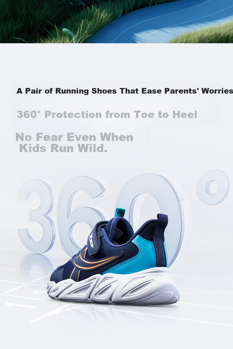 XTEP Kids Running Shoes Children's Mesh Velcro Sports Shoes Deep Blue/Bay Blue/Fluorescent Bright Orange Size 38 3