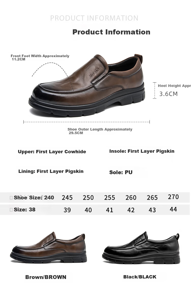 Aokang Men's Spring and Autumn New Business Casual Leather Shoes Soft Sole Slip-On Comfortable Dad Shoes Commuter Single Shoes MT 6