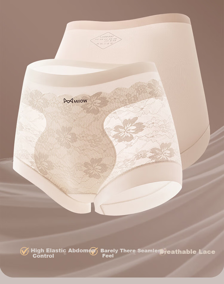 Miiow Women's Lace Underwear Extended 10A Cotton Antibacterial Crotch High Waist Tummy Control Hip Lift Breathable Plus Size Triangle Panties M 7
